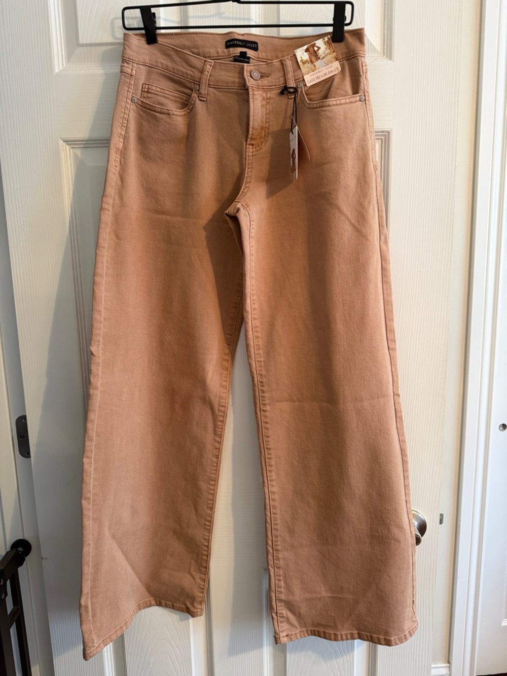 Sincerely Jules Flared Wide-Leg Jeans in Dusty Pink